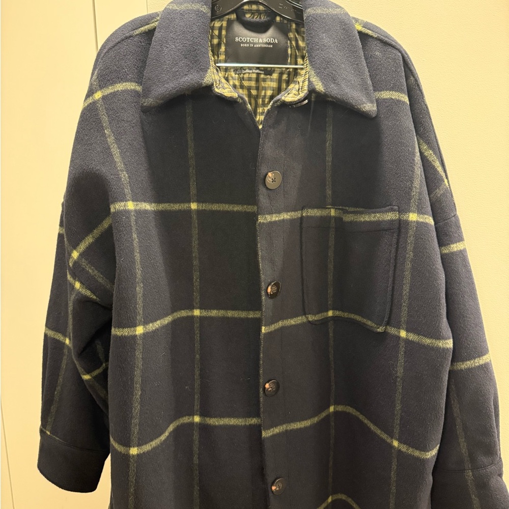 Scotch & Soda padded wool blend Navy Plaid Jacket